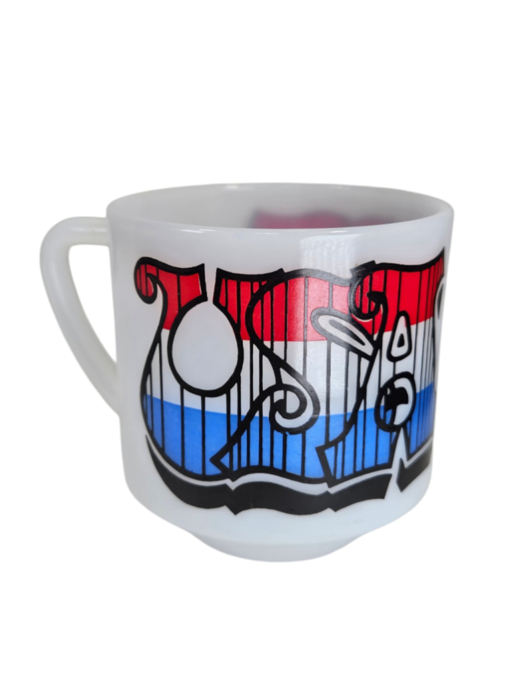 Vintage Federal Milk Glass USA Coffee Mug Red White Blue Typography Cup 70's